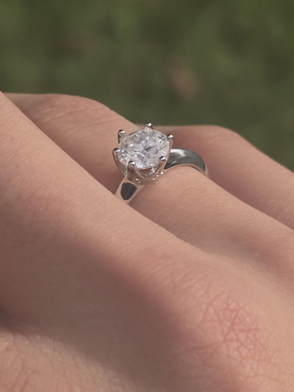 Sterling Silver Solitaire CZ Engagement Ring - White